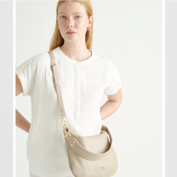 Quince Italian Leather Convertible Crescent
Shoulder Bag in Taupe